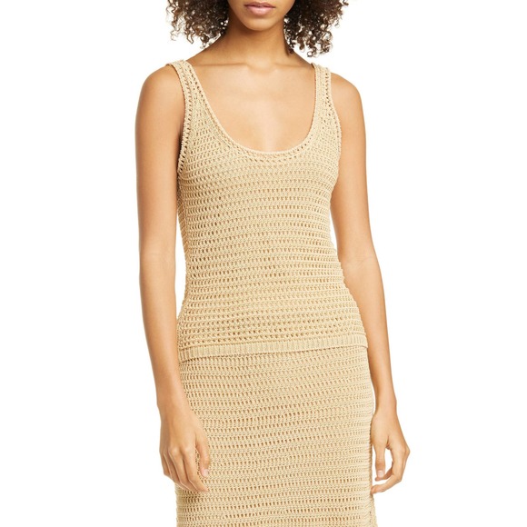 NWT Vince. Scoop Neck Crochet Cotton Blend Tank, Size Medium - Picture 1 of 10